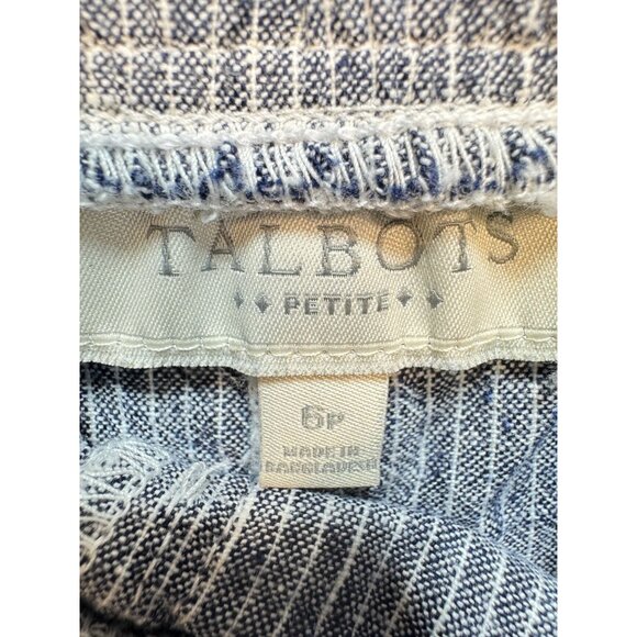 Talbots Womens Linen-Blend Shorts Size 6P Blue Striped Drawstring Lounge Summer - Picture 2 of 12